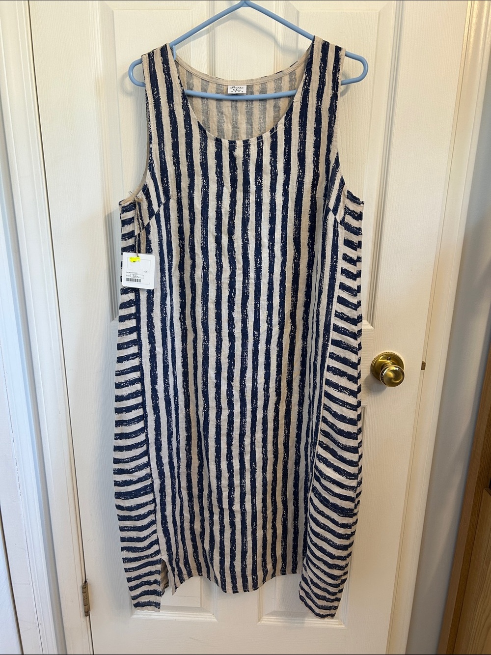 Striped Sleeveless Linen Shift Dress - Navy & Cream
